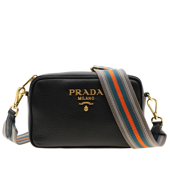 Prada Crossbody Camera Bag Guitar Strap Black Leather 1BH096 New - Picture 1 of 6